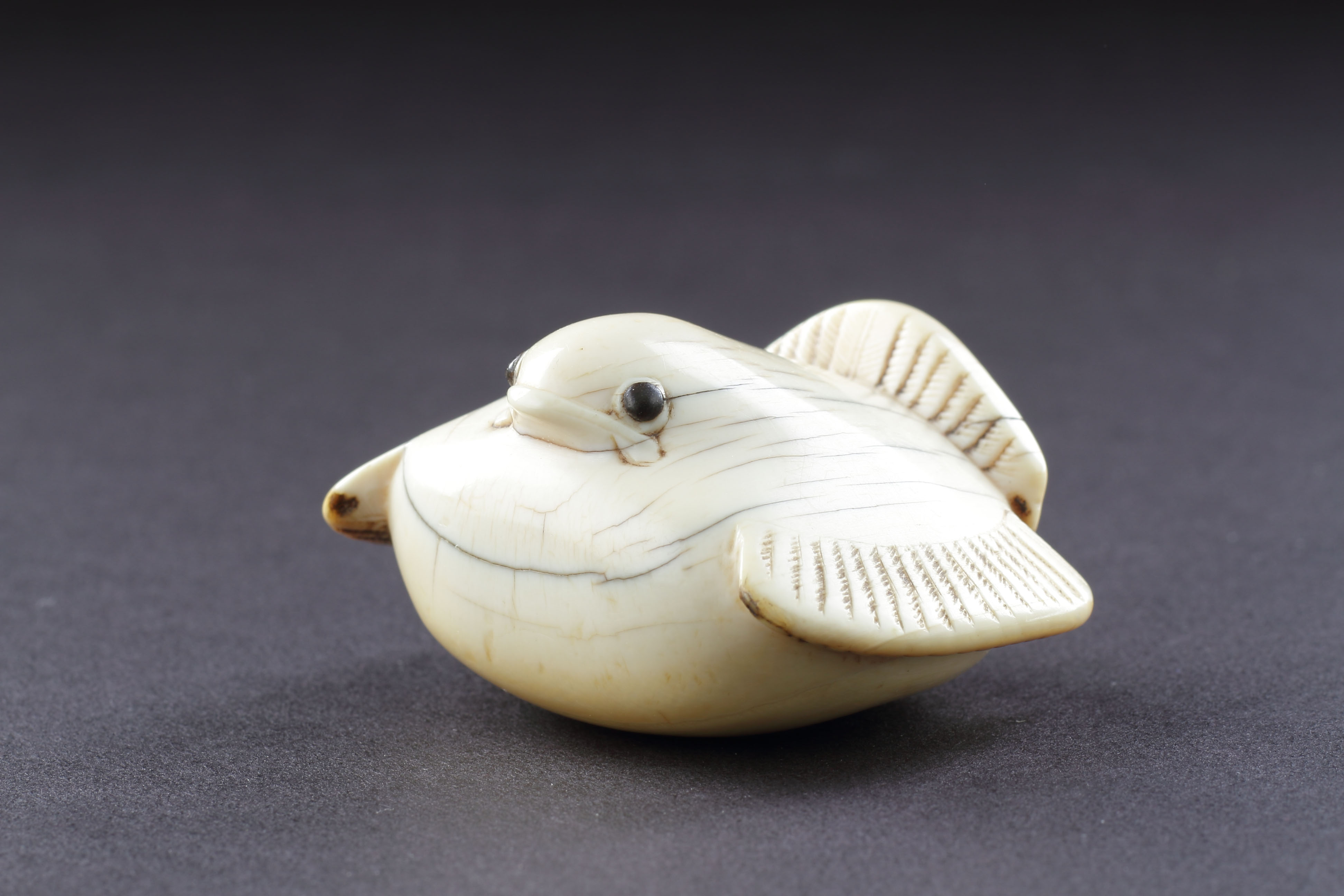 Japanese Kyoto School Ivory Netsuke of ‘Fukura Suzume’ 